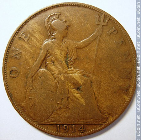 Abbildung einer one Penny Münze von 1914